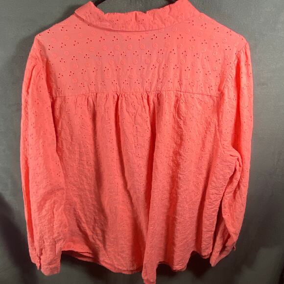 LC women top 2x eyelet lace cottagecore boho spring feminine floral coral pink - Picture 6 of 7